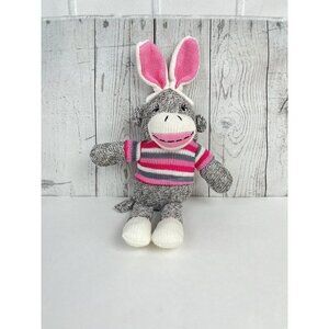Sock Monkey Easter Bunny Ears Dan Dee Plush Collector's Choice Pink Gray Striped